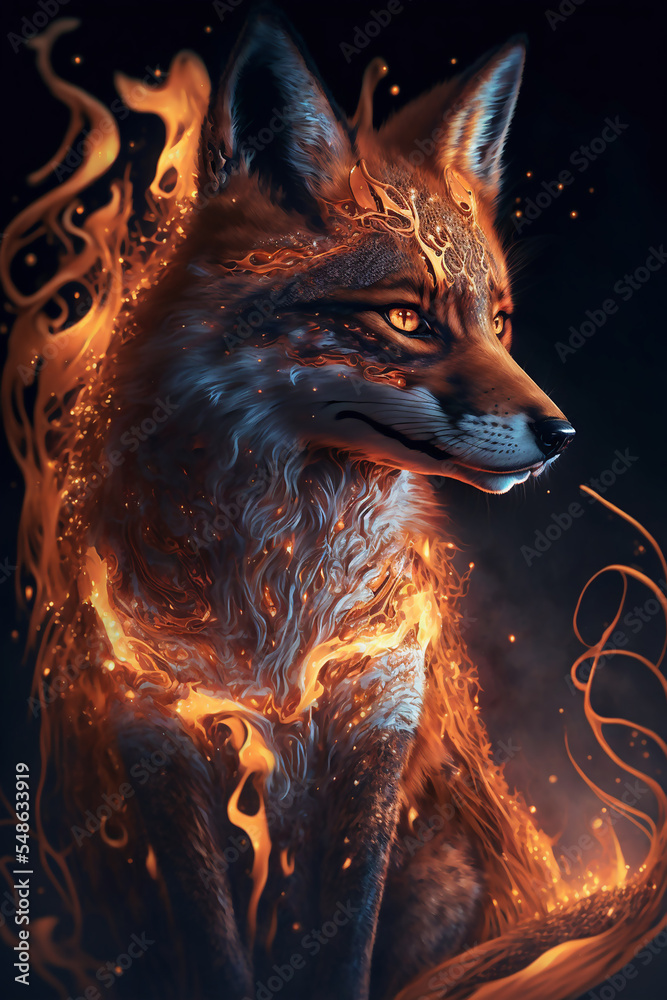 Fiery Fox, Fantasy Fox, Digital Illustration, Character Concept Art