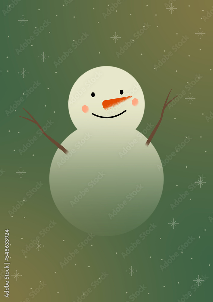 Obraz premium Snowman illustration on a green background.