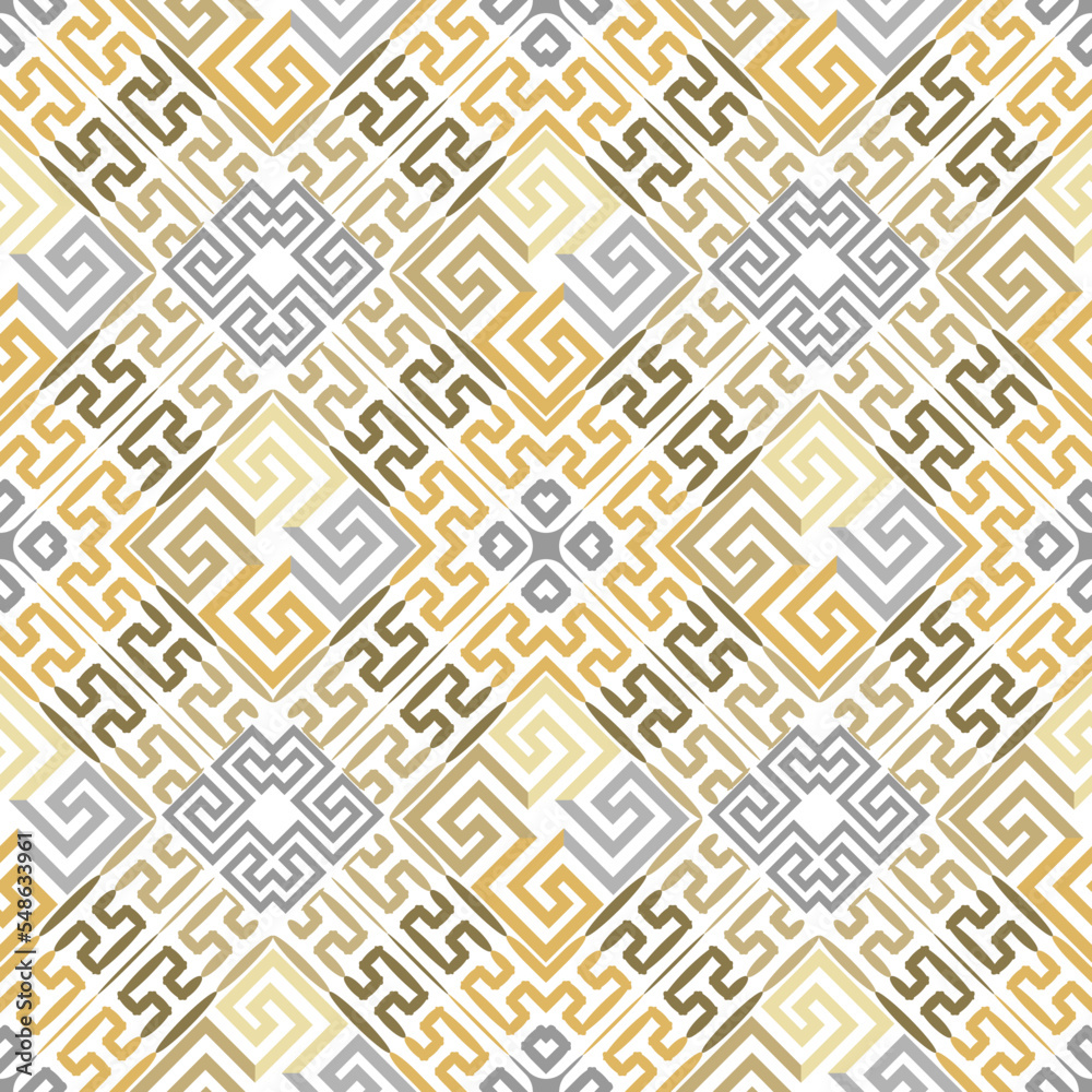 Greek seamless pattern. Beautiful ornamental vector background. Greek key, meanders. Modern geometric ornaments. Elegant ornate repeat vector backdrop. Luxury patterned trendy design on white