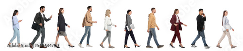 Foto Collage with photos of people wearing stylish outfit walking on white background