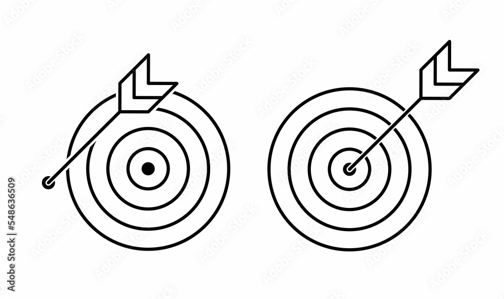 missed target,on target line icon set isolated on white background