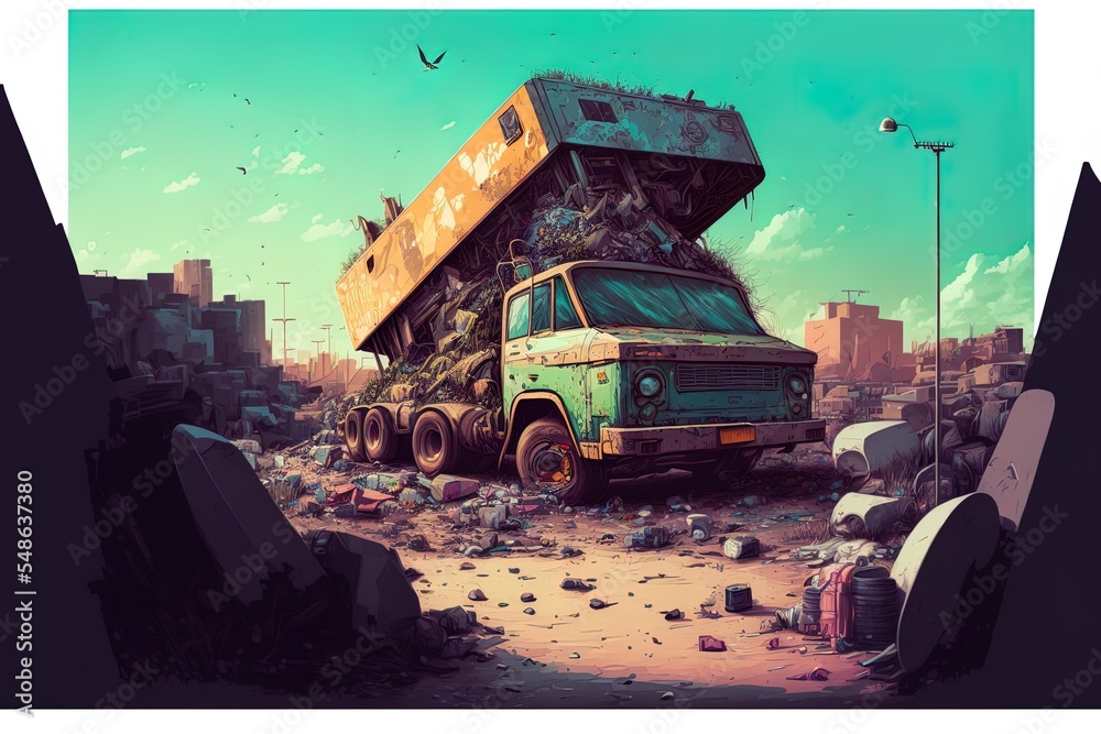 City Dump With Pile Of Garbage, Dirty Junkyard City Dump With Pile Of Garbage, Dirty Junkyard