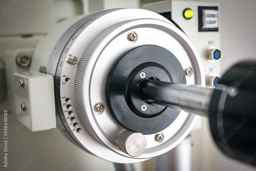 Detail of Transmission Electron Microscope (TEM) goniometer and