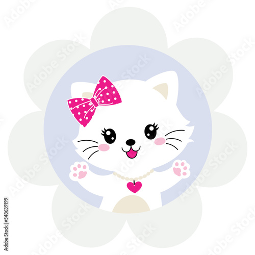 cartoon cute cat with lovely flower vector