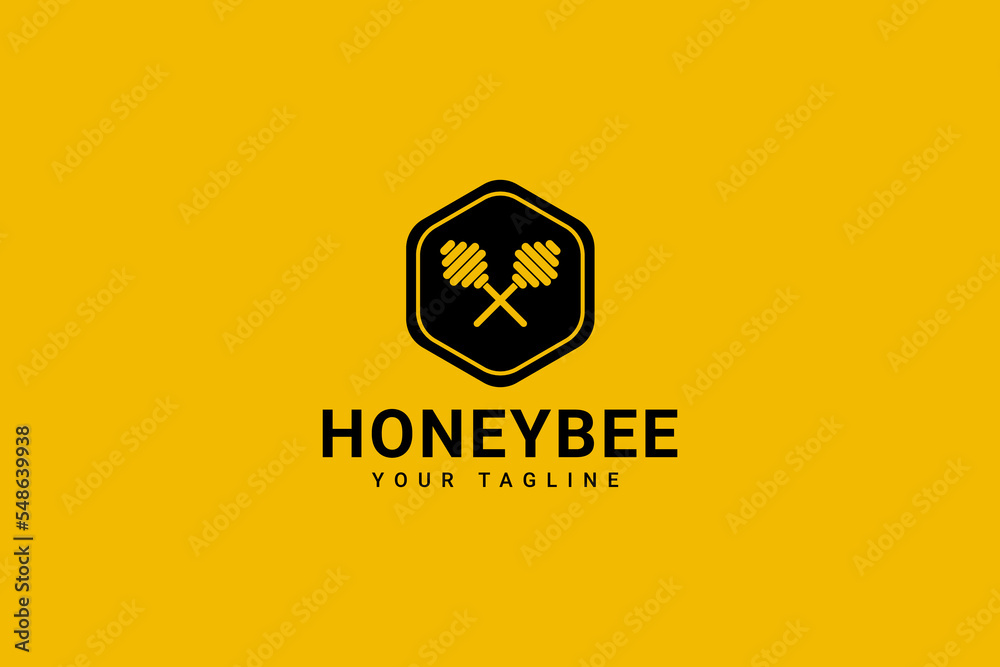 Naklejka premium Hexagonal Bee Honey Logo Vector Icon Illustration