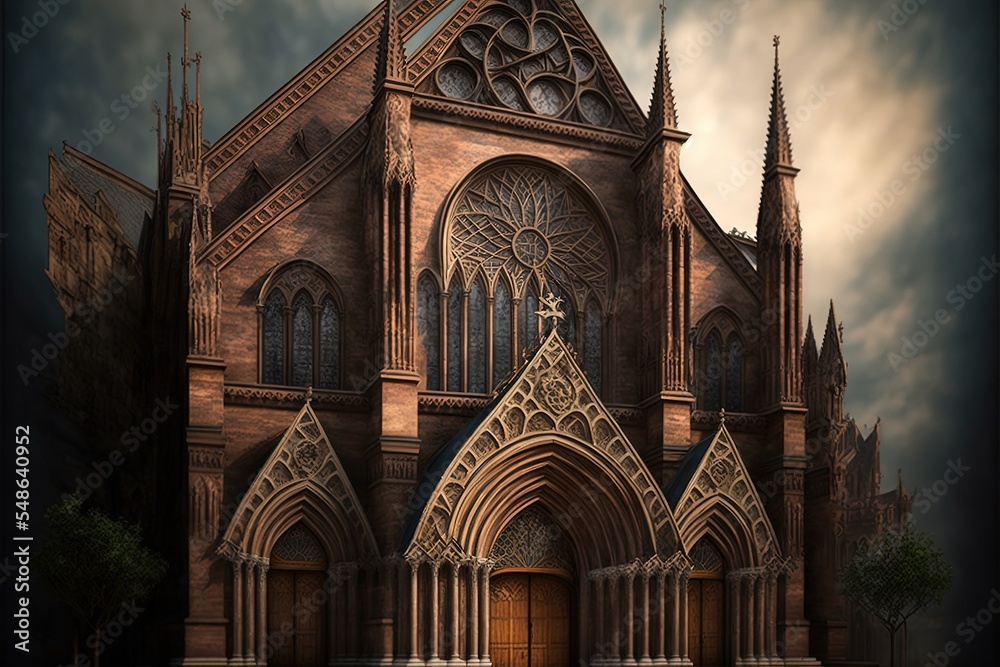 Obraz premium Facade Of An Ancient Church In The Gothic Style