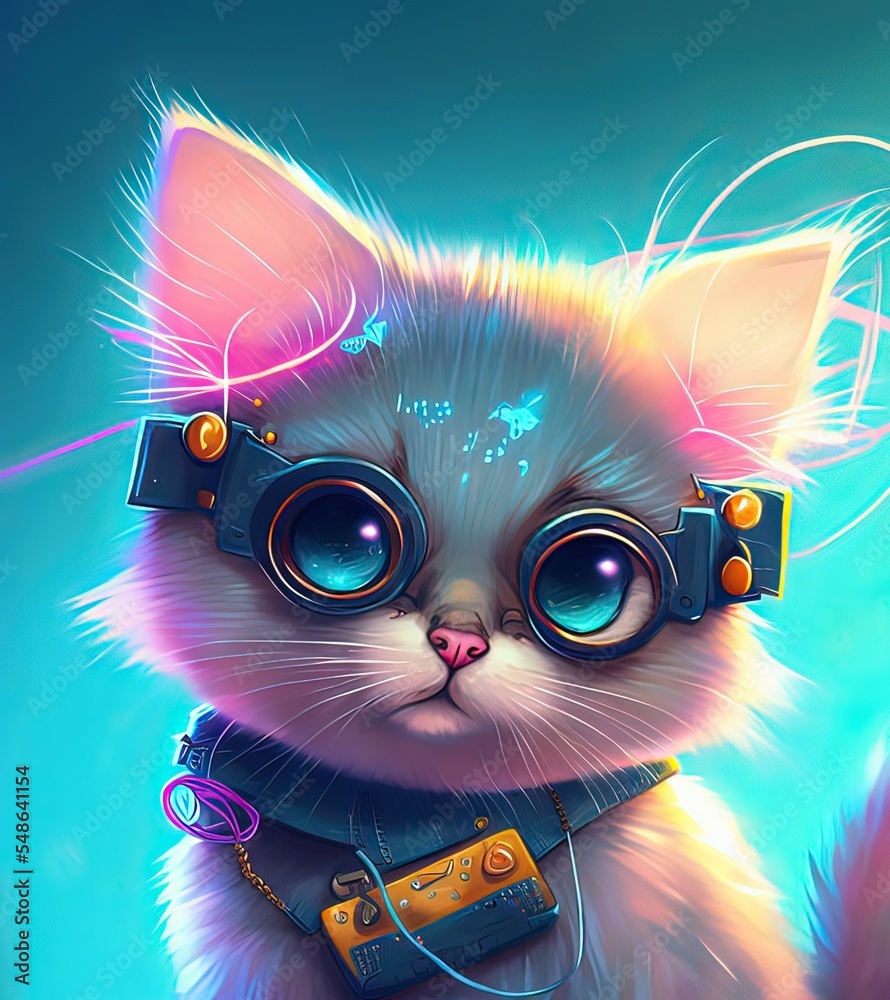 Futuristic cyber cat in cyberpunk style, Digital art style ...