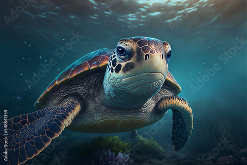Sea turtle swimming in the Ocean  Digital Illustration  Concept Art  Generative AI