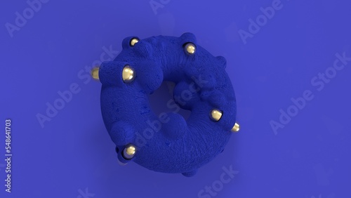 3D illustration of a blue torus with golden capsules on a blue  isolated background