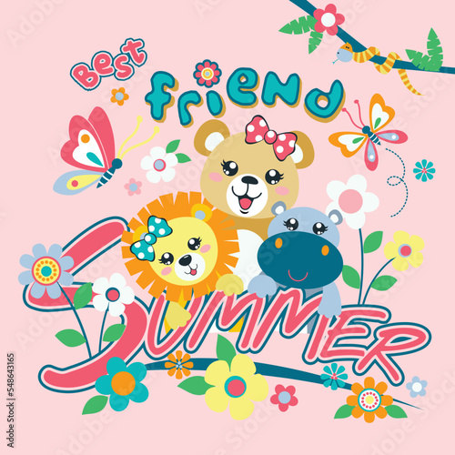 Fototapeta Naklejka Na Ścianę i Meble -  cute animals and friends with summer vector