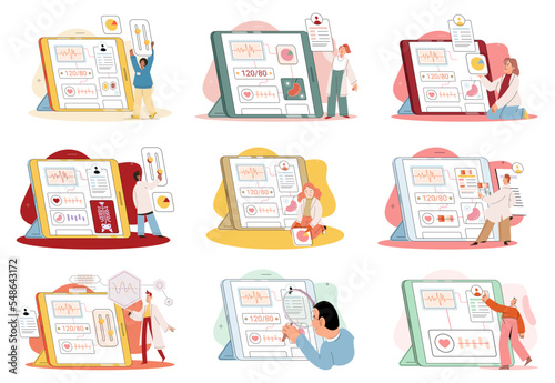 Online medical consultation and support metaphor. Online doctor. Healthcare services, Ask doctor. Tele medicine e-health service. Therapist videocalling phone screen. Diagnosis treatment of patients