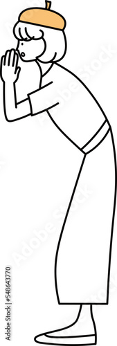 人を呼んでいるアジア人女性のイラスト素材