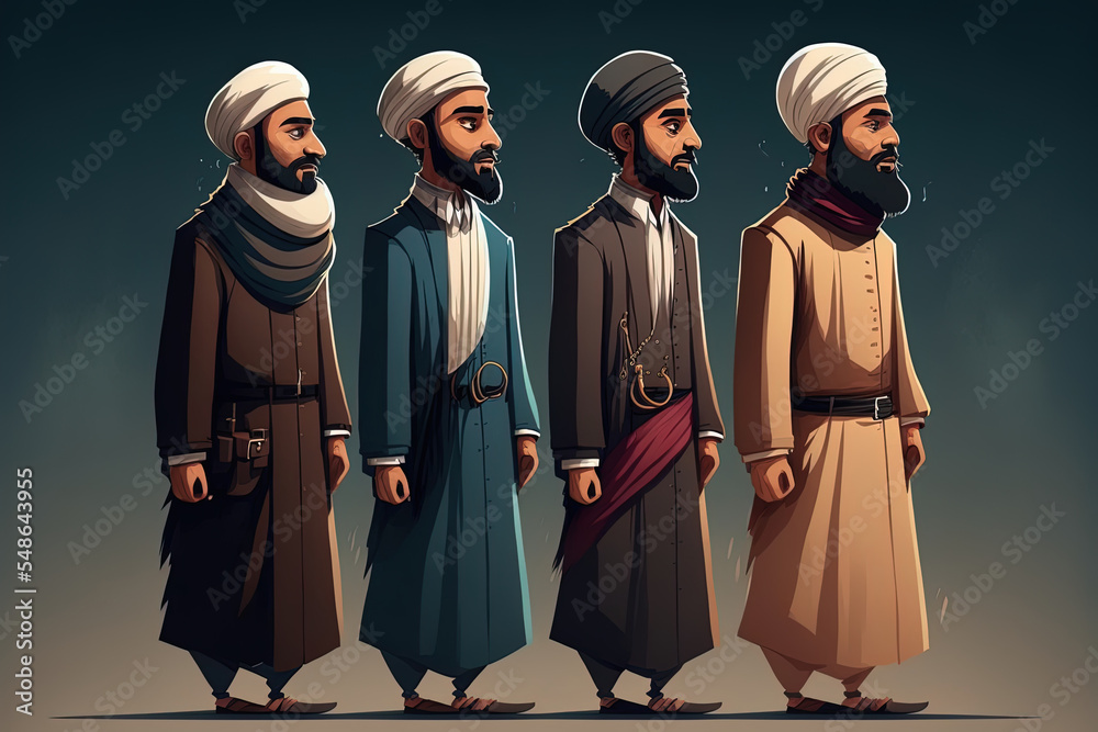 Muslim Men Character Cartoon Style