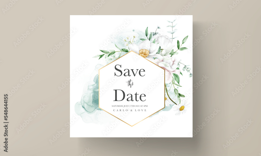 Wedding white floral invitation template