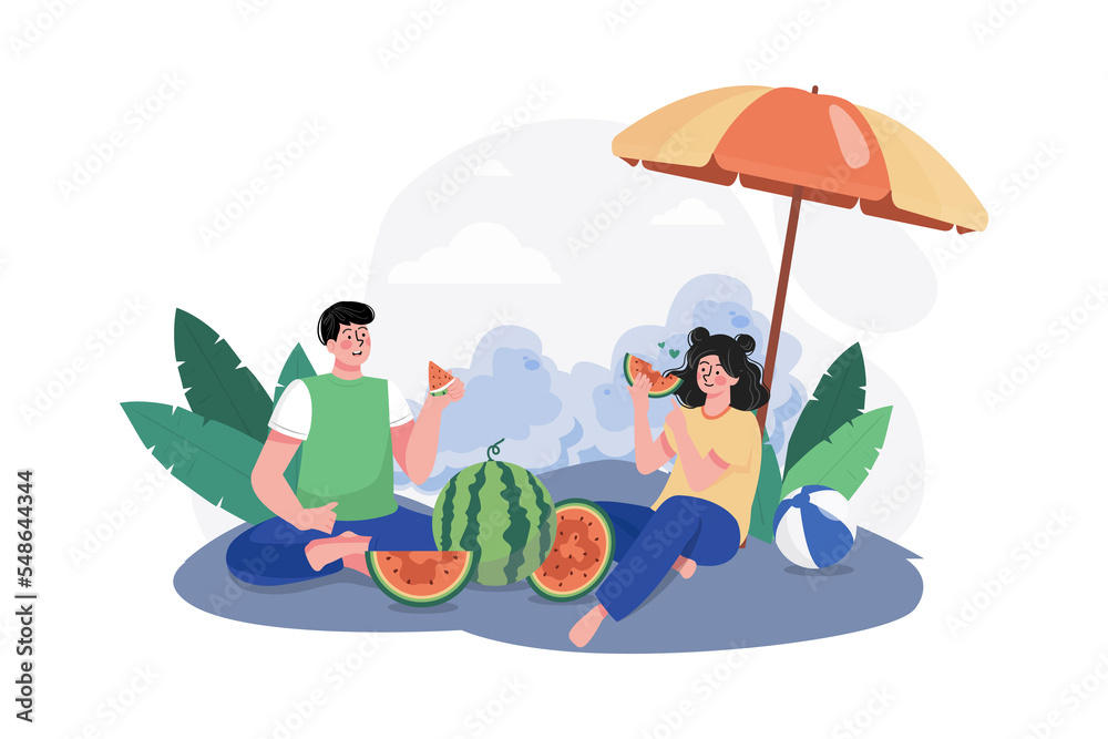 People Eating Melon Illustration concept on white background