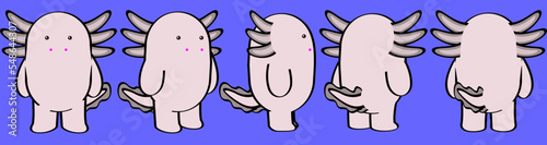 axolotl cartoon perspective view set pack in vector format