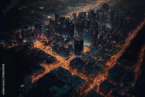 Aerial Shot Of Downtown Los Angeles At Night © AkuAku