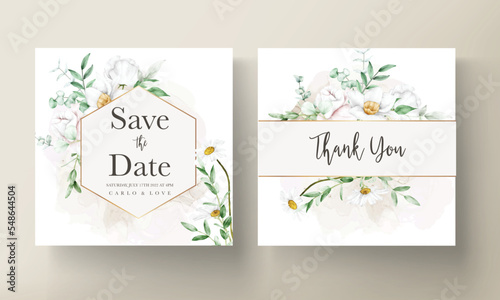 Wedding invitation template with white flower