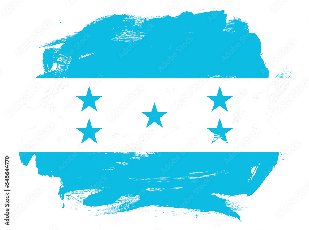 Honduras flag on abstract painted white stroke brush background