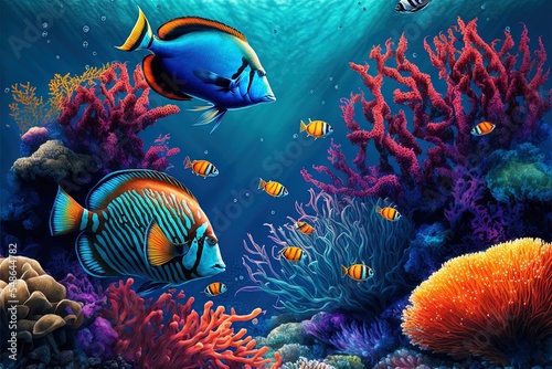 Tropical Fishes On Coral Reef Area