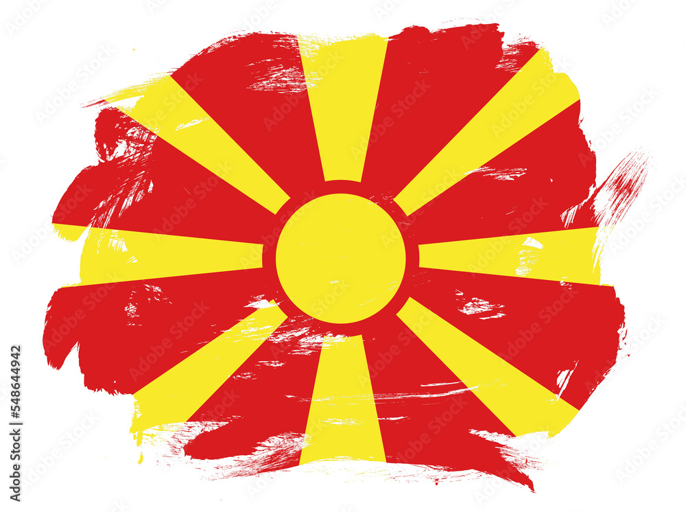 North macedonia flag on abstract painted white stroke brush background