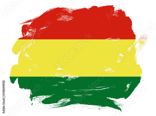 Bolivia flag on abstract painted white stroke brush background