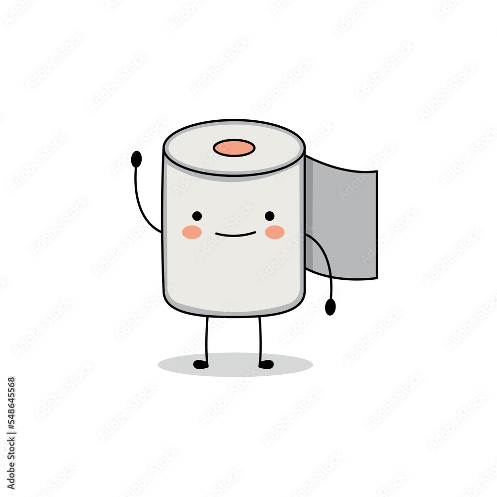 Cute toilet paper cartoon character waving Stock Vector Adobe Stock