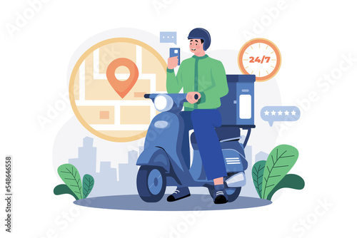 Delivery Man On A Motorbike Illustration concept on white background