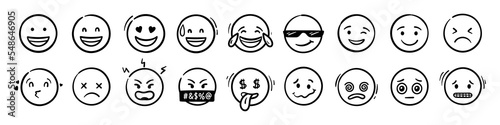 Doodle Emoji face icon set. Hand drawing. funny vector emotions.