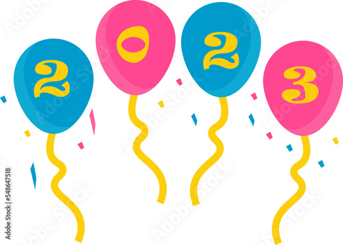 four colorful balloons with new year numbers written to celebrate the new year celebration 