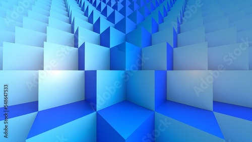 Blue-White Cube Background Wall. 3D illustration. 3D CG.High resolution.