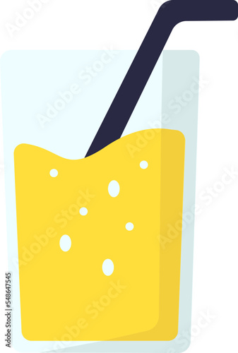 a glass of orange flavored drink has an orange color equipped with a straw
