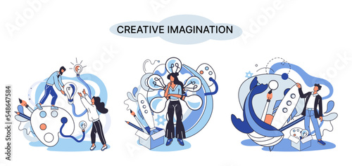 Creative mind, imagination or brainstorm or originative idea concept. Creative imagination. Phantasy space and creativity. Phantasy flow and creativity metaphor, fantasies in mind. Vision development