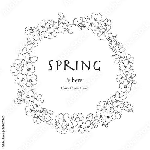 桜の花のフレーム-手描き