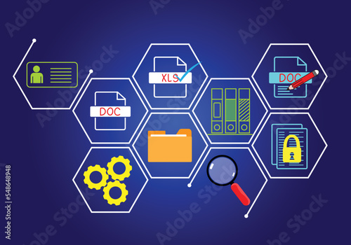 document management concept online document database and digital file storage systems or software record keeping database technology file access document sharing