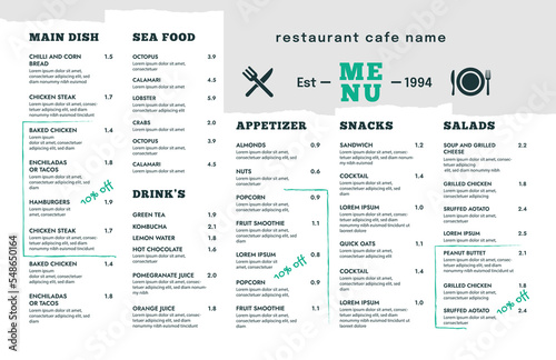 Restaurant cafe menu, template design,
One page food menu template