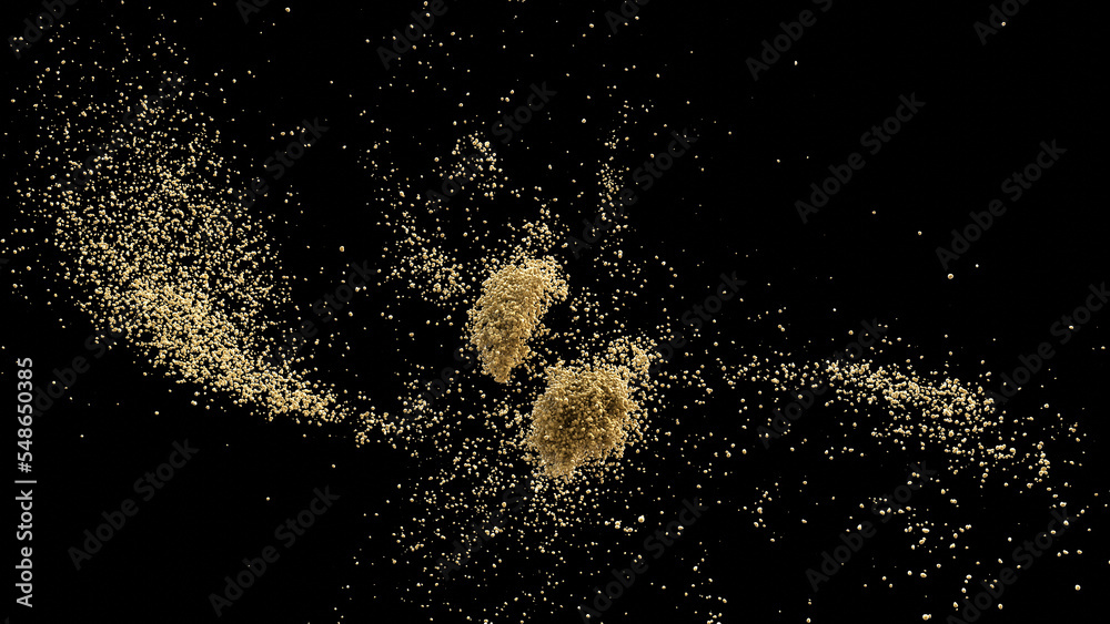 Obraz premium 3D rendering of burst of sand granules or dirt on black background