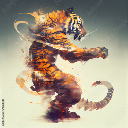 Kung fu tiger glitch art