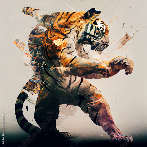 Obraz na plátně Kung fu tiger glitch art