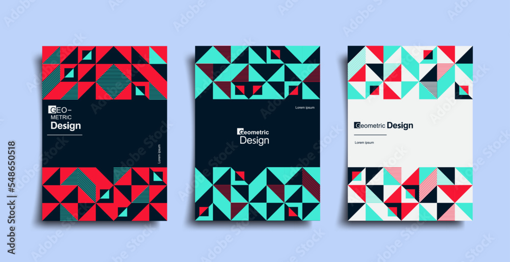 Abstract bauhaus geometric pattern poster set. Vector circle, triangle and square lines art design. Vintage color bauhaus Swiss cover design Abstract bauhaus geometric pattern poster set. Vector circle, triangle and square lines art design. Vintage color bauhaus Swiss cover design
