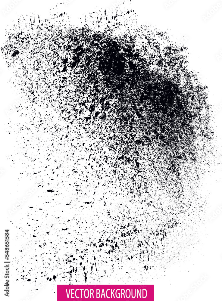 Fototapeta premium a burst of black sand. Black grainy texture isolated on white background. Dust overlay. Dark noise granules