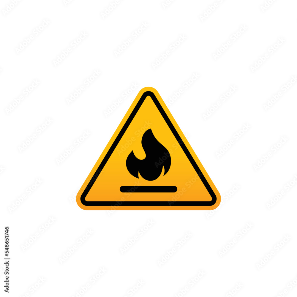 Caution flammable symbol vector. Yellow triangle vector
