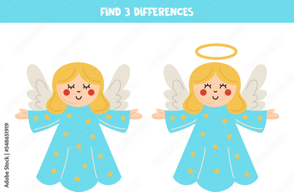 Find three differences between two cute angels. Find three differences between two cute angels.
