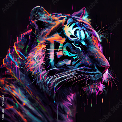 Neon glitch art Tiger