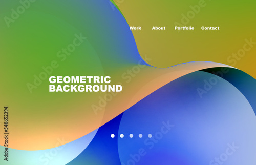 Landing page abstract liquid background. Flowing shapes, round design and circle. Web page for website or mobile app wallpaper