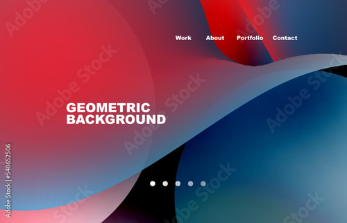 Landing page abstract liquid background. Flowing shapes, round design and circle. Web page for website or mobile app wallpaper