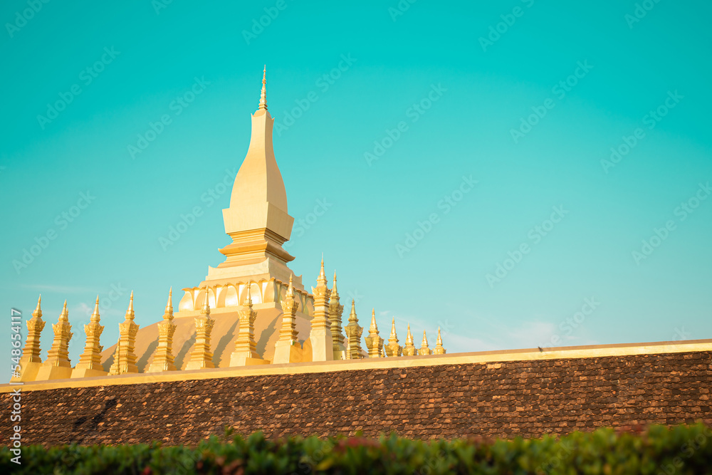 Naklejka premium Pha That Luang festival Vientiane, Laos. That-Luang Golden Pagoda in Vientiane, Laos. This place is history of laos and Pha That Luang is know to foreign tourists.