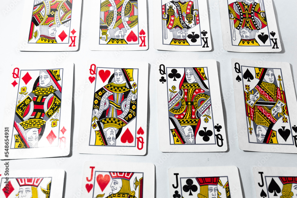 Poker deck with white background,several playing cards with white background