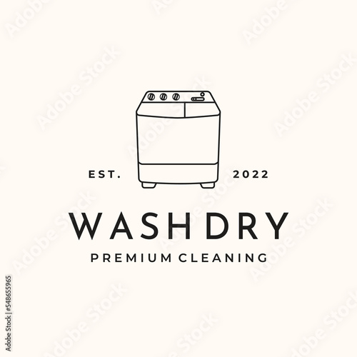 laundry line art logo vector minimalist illustration design, laundry with modern wash machine logo design