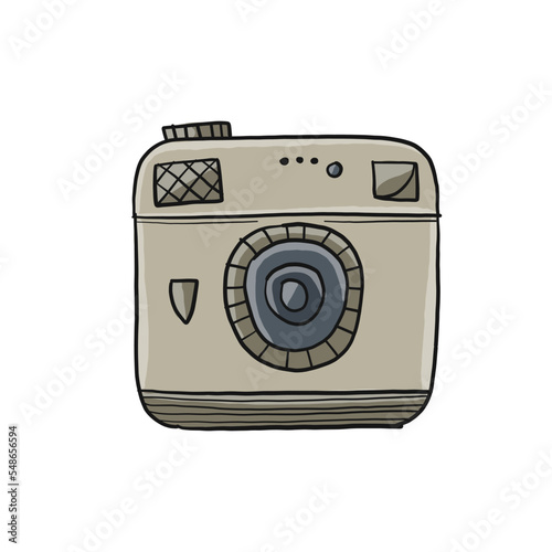 Old fashioned vintage photocamera isolated on white for your design. Vector illustration